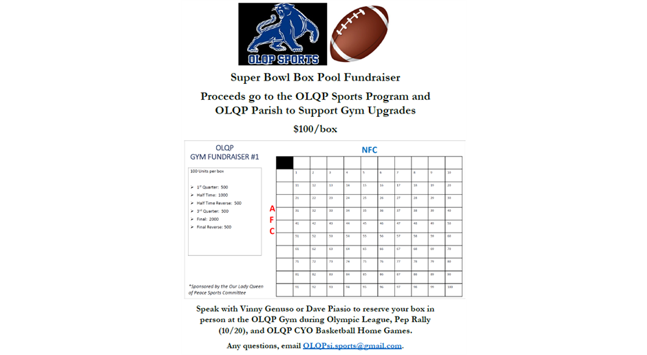 OLQP Sports Super Bowl Box Pool Fundraiser